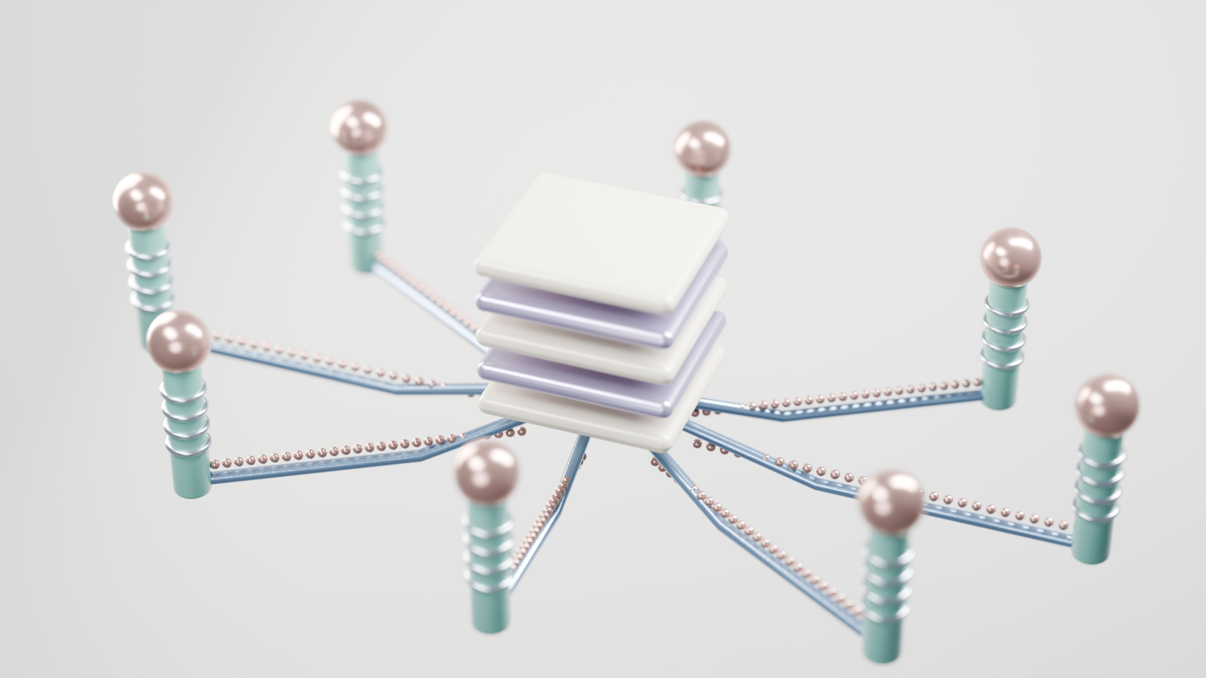 Abstract 3D render of a digital network with nodes and connections representing backlinks between websites