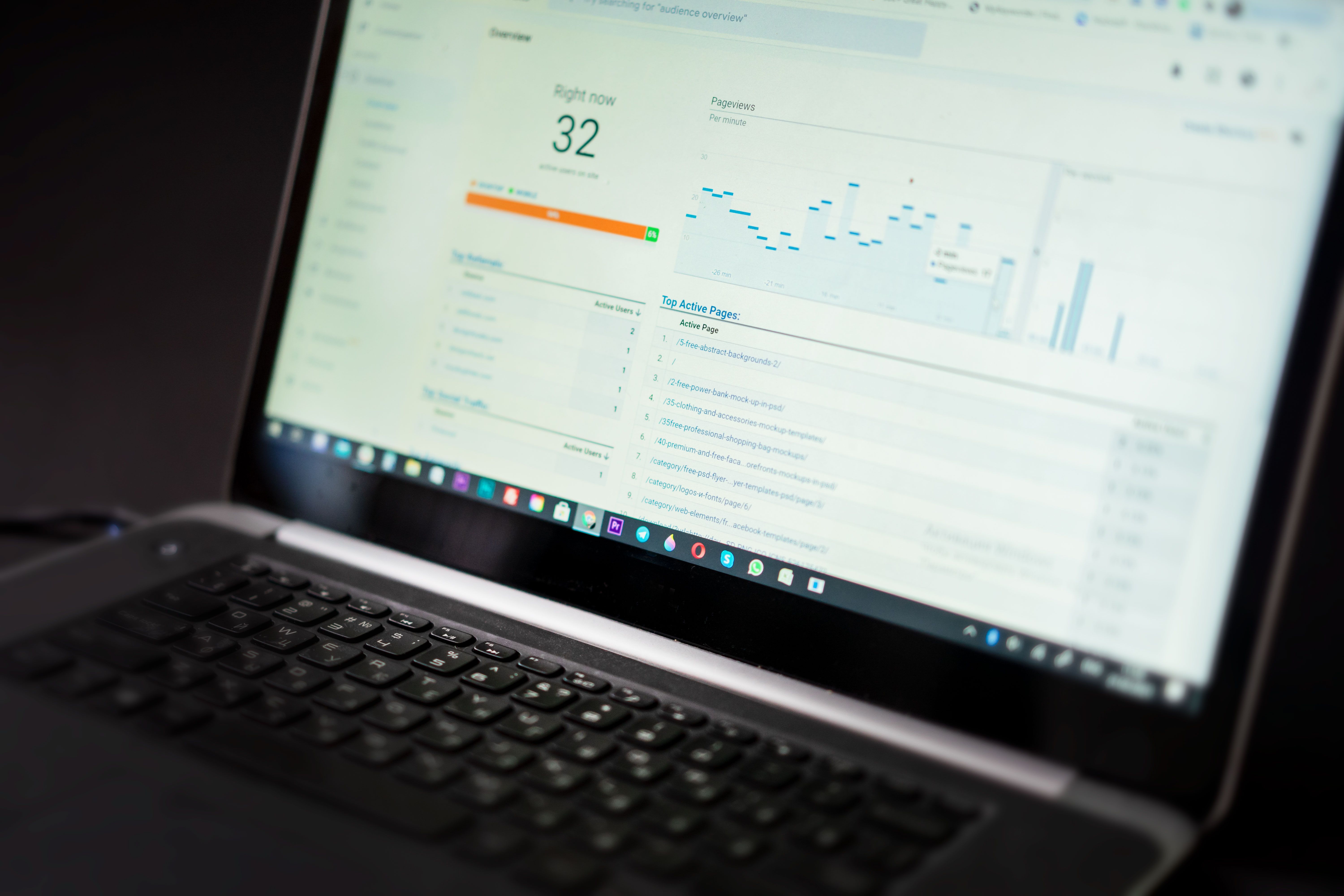 Laptop displaying an SEO analytics dashboard used to track backlinks and organic traffic